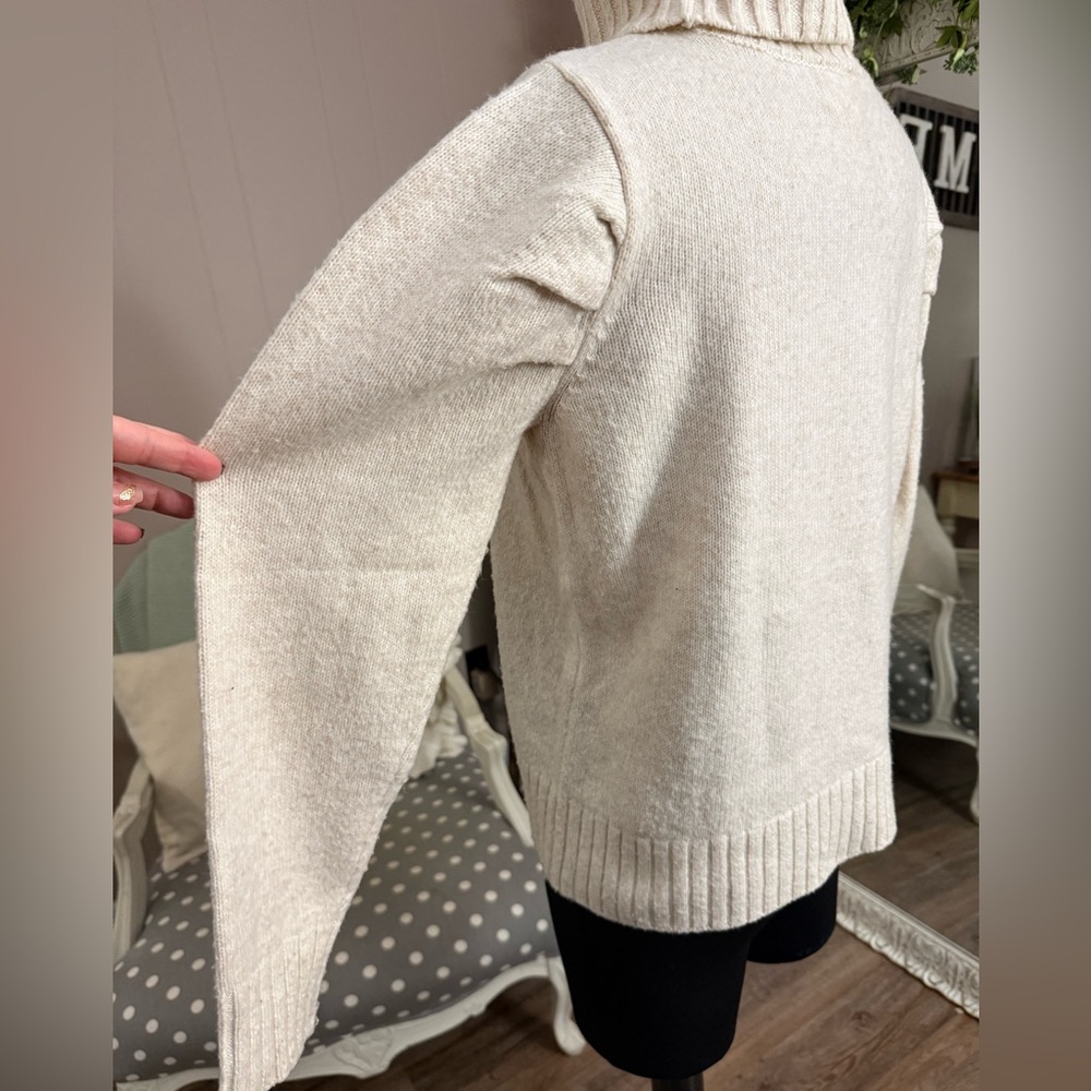 CAbi • Oatmeal Heather Puff Sleeve Turtleneck Sweater - Picture 12 of 16